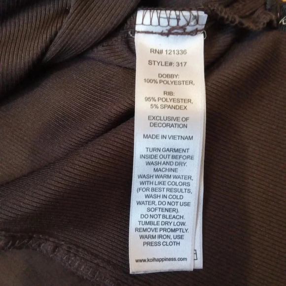 2 Koi Chocolate Brown Scrub Tops w/ Pink/Brown Double Zipper 4 Pockets Sz Medium - Picture 11 of 13